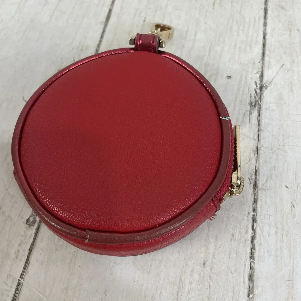 Michael Kors Round Coin Purse Keychain Red Zip Pouch AirPods Case